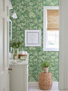 1片118.11 X 17.32英寸綠葉設計傢俱裝飾貼紙壁紙,3d葉紋壁紙客廳裝飾pvc壁紙,自粘臥室背景牆裝飾葉紋壁紙 - 綠色 - 查看 10