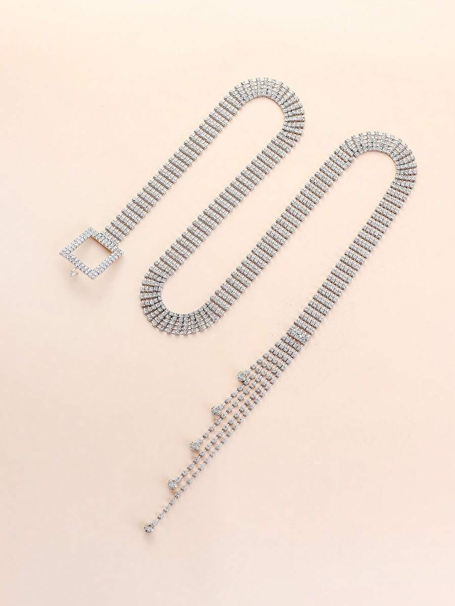 1 Miếng Của phụ nữ Viền tua Pha lê Dát Đầy Trang trí Thắt lưng , Thích hợp Đối với Đầm Và Dài Áo , Kích thước lớn , Châu Âu và Châu Mỹ Phong cách - Bạc - Xem 1