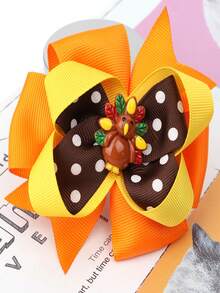 1入甜美可愛的感恩節火雞蝴蝶結髮夹,適合當做兒童聖誕節禮物