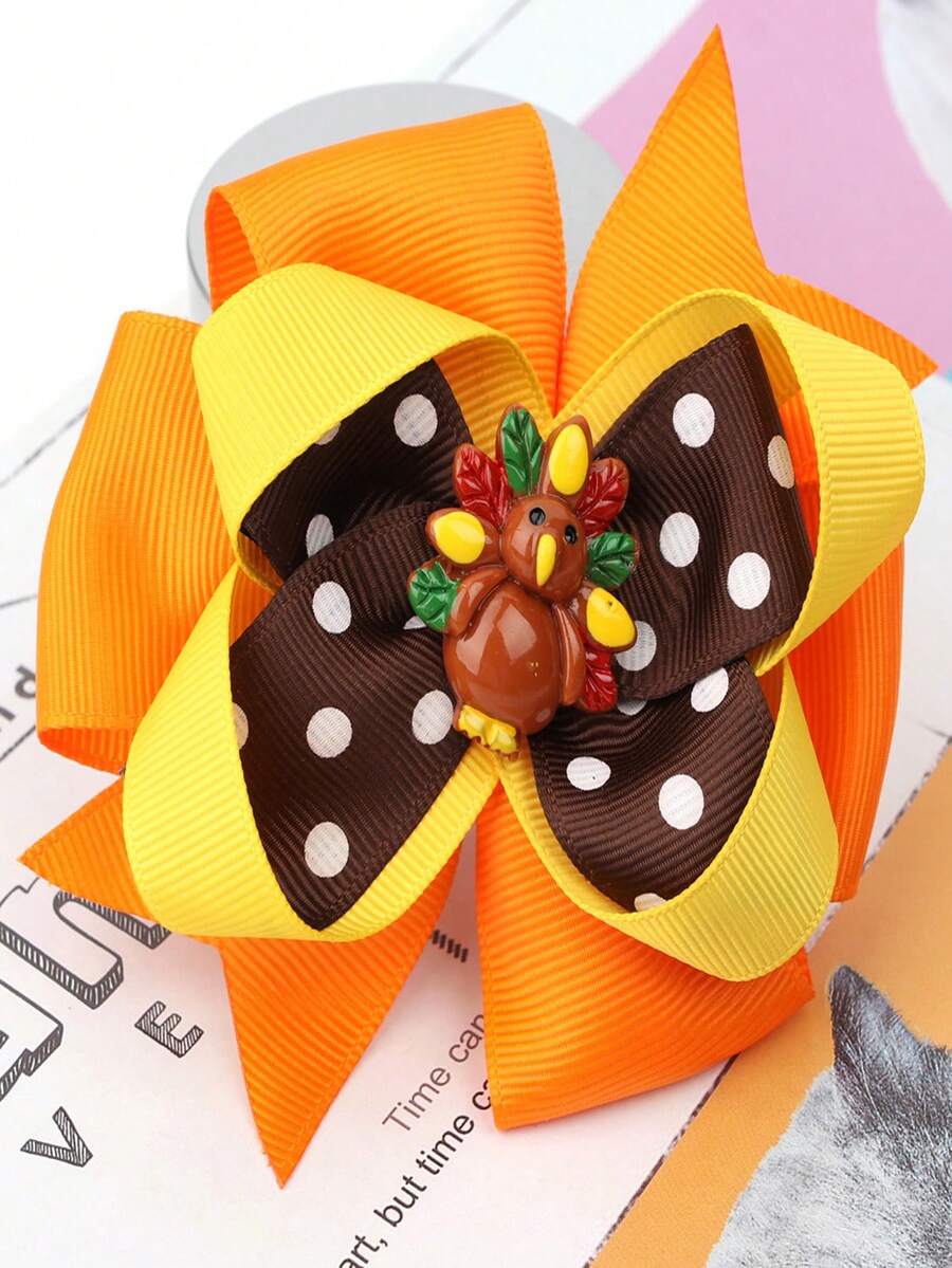 1入甜美可愛的感恩節火雞蝴蝶結髮夹,適合當做兒童聖誕節禮物