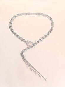 1 Miếng Của phụ nữ Viền tua Pha lê Dát Đầy Trang trí Thắt lưng , Thích hợp Đối với Đầm Và Dài Áo , Kích thước lớn , Châu Âu và Châu Mỹ Phong cách - Bạc - Xem 2