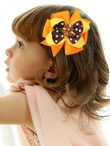 1入甜美可愛的感恩節火雞蝴蝶結髮夹,適合當做兒童聖誕節禮物