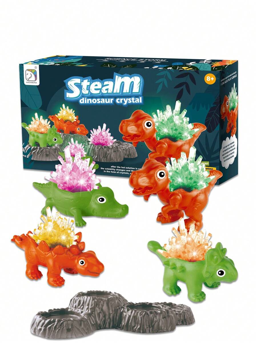 兒童水晶生長套裝,恐龍造型底座,diy化學實驗和stem活動,易於diy科學套裝和stem玩具,6歲以上男女兒童教育禮物,聖誕節和生日禮物(男生和女生皆可)