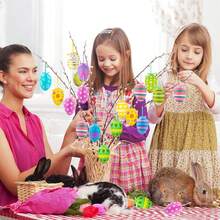 24入組6cm掛彩色塑膠手繪復活節彩蛋,可裝飾樹條、籃子,diy手工藝品,復活節派對禮品 (12種款式) - 彩色 - 查看 6