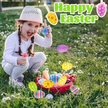 24入組6cm掛彩色塑膠手繪復活節彩蛋,可裝飾樹條、籃子,diy手工藝品,復活節派對禮品 (12種款式) - 彩色 - 查看 5