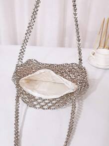 Mạ bạc Xu hướng: Cắt giảm Kết cườm Đúng mốt Túi xách Cái túi Với Có thể tháo rời Bên trong Cái túi - Bạc - Xem 2