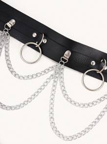 1 Miếng Của phụ nữ Mới Đúng mốt Váy rộng Chi tiết Hai lớp Chuỗi Đai PU Cho bữa tiệc , Liên hoan âm nhạc , Mặc hàng ngày - màu đen - Xem 2