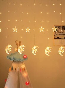 1 Bộ Của 6 cái Ngôi sao & 6 cái Mặt trăng Hình dạng 3.5M Ấm áp Ánh sáng 128LED Mặt trăng & Ngôi sao Rèm Nàng tiên Đèn Chuỗi  , Thích hợp Đối với Nhà  Ngày lễ Giáng sinh Lễ cưới Buổi tiệc Sân trong Bãi cỏ Đồ trang trí - Trong sáng - Xem 7