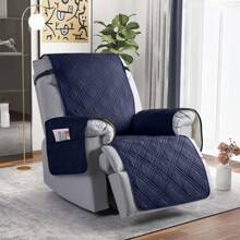 1/2/3 Seat Waterproof Recliner Sofa Cover, Non Slip Recliner Chair Covers, Washable Reclining Couch Cover Outdoor Cushion Covers Garden Furniture Protector With Elastic Straps Pocket For Pets, Cats, Dogs Dark Blue - 深藍 - 查看 4