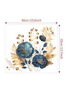 1pc Blue Petal & Golden Flower Decorative Wallpaper, Suitable For Living Room Wall, Glass, PVC Material