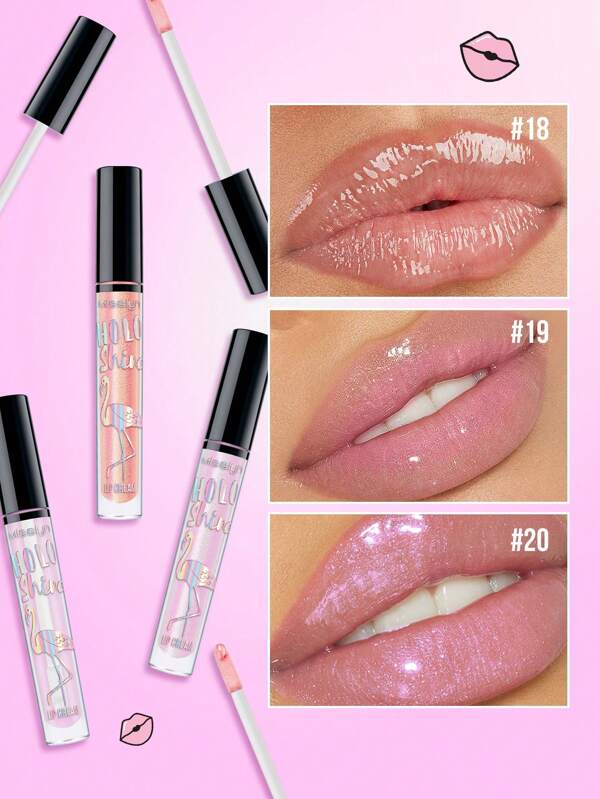 MissIyn 3Pcs, HOLO SHINE LIP CREAM, Lip Gloss, Water Gloss Lip Glaze