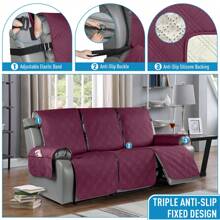 1/2/3 Seat Waterproof Recliner Sofa Cover, Non Slip Recliner Chair Covers, Washable Reclining Couch Cover Outdoor Cushion Covers Garden Furniture Protector With Elastic Straps Pocket For Pets, Cats, Dogs Burgundy - 酒紅色 - 查看 6