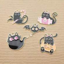 4 件裝貓吊飾用於珠寶製作琺瑯吊墜鋅合金鍍金 - 彩色 - 查看 1