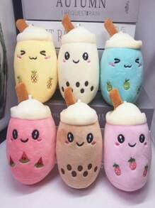 1pc Random Style Fruit Milk Tea Cup Plush Doll Plush Toy, Clothing Key Chain Accessories ,Holiday Gifts, Party Favors, Christmas Stocking Stuffers - Multicolor - View 3