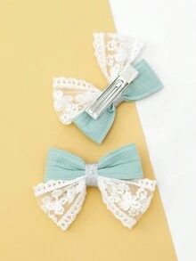 2pcs/set Cute Bowknot Hair Clip For Children - Green - View 3