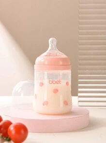 1pc Baby Pink Fruit Pattern Pp High Temperature Resistant Milk Bottle For Daily Use