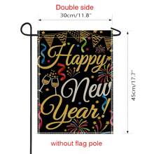 1入組“新年快樂”口號圖案花園旗幟,現代農舍風格imitation亞麻矩形雙面加強針車縫迎接戶外冬季假日農舍庭院裝飾橫幅 - 彩色 - 查看 5