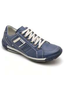 Tênis Sapatenis Masculino Em Couro Legitimo Palmilha Super Macia em PU Gel - Azul - Visão 2
