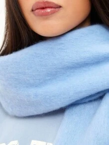 1 件女士純色淺藍色人造羊絨毛毛絨厚圍巾披肩冬季節日禮物 - 淺藍色 - 查看 4
