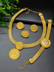 1 Miếng Dây thừng Vòng cổ mặt dây chuyền , 1 Miếng Vòng tay , 1 đôi Hoa tai , 1 Miếng Bộ nhẫn Đối với phụ nữ , MẠ Với Vàng 24K , Người châu Phi Dubai Đám cưới cô dâu Buổi tiệc Bộ trang sức , Bao gồm Dây chuyền , Hoa tai , Vòng tay , Nhẫn , Lý tưởng Đối với Sinh nhật Và Lễ hội Món quà Đối với Mẹ , Bạn gái Và , Hợp kim Chất liệu - Vàng - Xem 6