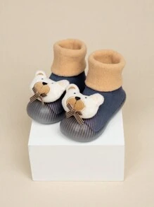 1 雙時尚可愛卡通熊運動鞋搭配溫暖舒適毛絨雪靴適合男嬰和女嬰,秋冬