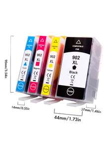 902xl 4 件装墨盒黑色组合替换件兼容 902 Xl 902xl 902 适用于 Officejet 6978 6960 6962 6968 6970 6975 6954 6958 6950 6951 打印机（黑色、青色、洋红色、黄色）