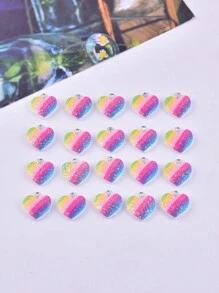 20pcs/Set Rainbow Heart Shaped Resin Pendant, Suitable For Women Jewelry DIY - Multicolor - View 3