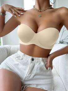 2pcs/Set Seamless Strapless Bra, Push Up & Anti-Slip Design To Prevent Sagging And Bulges, Invisible For Wedding Dress, Lingerie