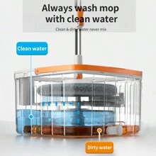 1入組灰色拖把和桶套裝,包括一個拖把和一個桶,方形轉動拖把,家用便攜地板拖把,超細纖維拖把頭,易於機洗和更換,由不銹鋼、pp和abs材料製成 - 灰色 - 查看 4