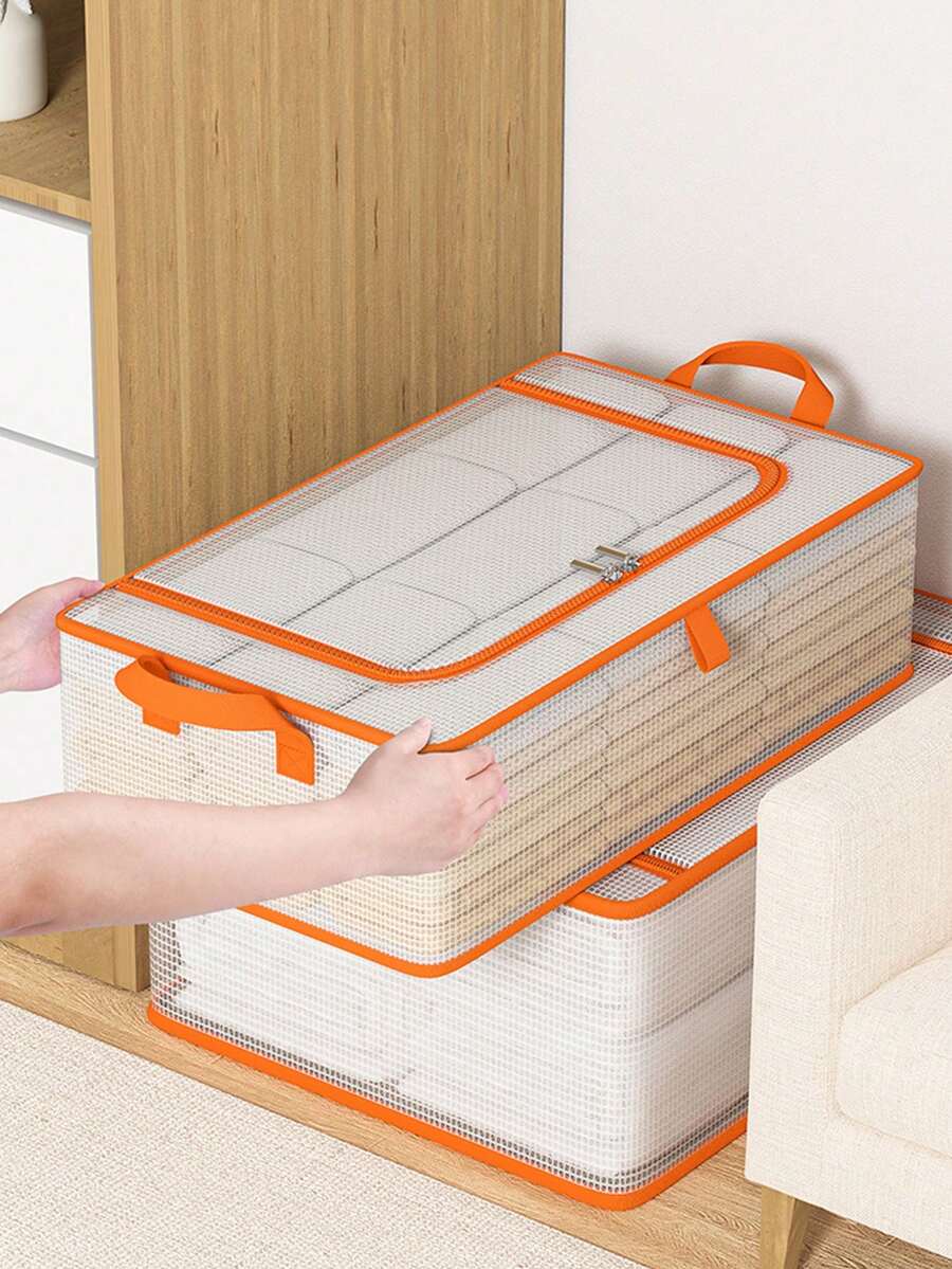 1個透明收納袋,可收納衣物和棉被,適用於衣櫃和床底。pvc材料防水防潮 - 橘色 - 查看 1