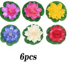 隨機3/6/9/12朵蓮花造型人造花,含荷葉狀葉片,逼真的浮動發泡蓮花,適用於戶外泳池、庭院、室內裝飾,是水族箱裝飾的假植物 - 彩色 - 查看 1