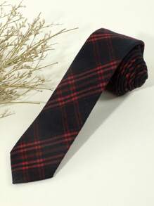 1條男士復古紅色條紋格子領帶,適用於商務和日常穿著 - 紅色 - 查看 1