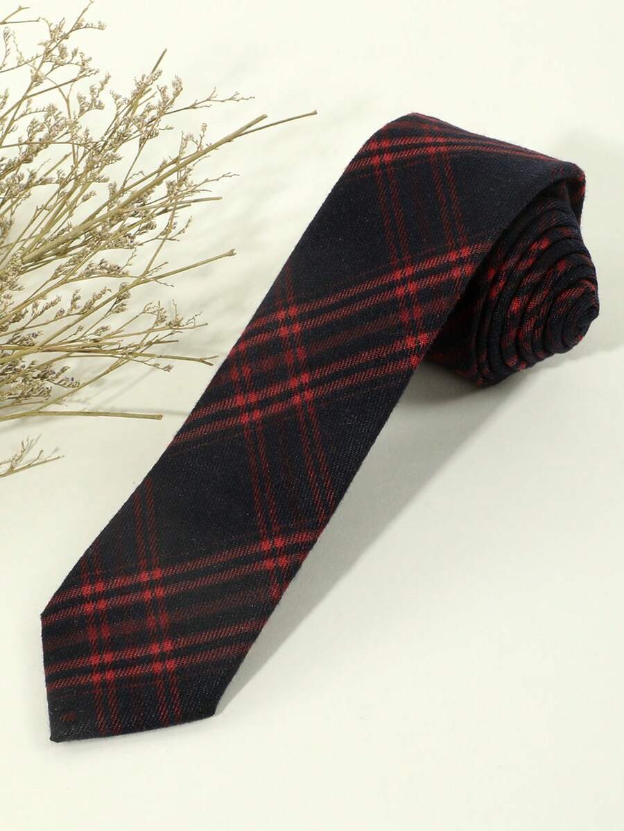 1條男士復古紅色條紋格子領帶,適用於商務和日常穿著 - 紅色 - 查看 1