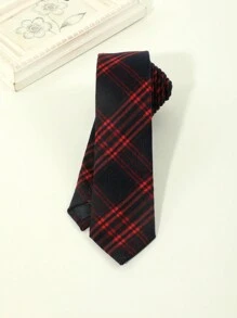 1條男士復古紅色條紋格子領帶,適用於商務和日常穿著 - 紅色 - 查看 4
