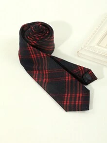 1條男士復古紅色條紋格子領帶,適用於商務和日常穿著 - 紅色 - 查看 3