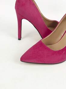 2024年女士新款欧美时尚法式圆头高跟鞋，舒适简约时尚精致布面细跟高跟鞋，易穿百搭性感低帮尖头绒面天鹅绒质感春秋冬职场鞋优雅时尚优雅鞋款 - 玫紅色 - 查看 5