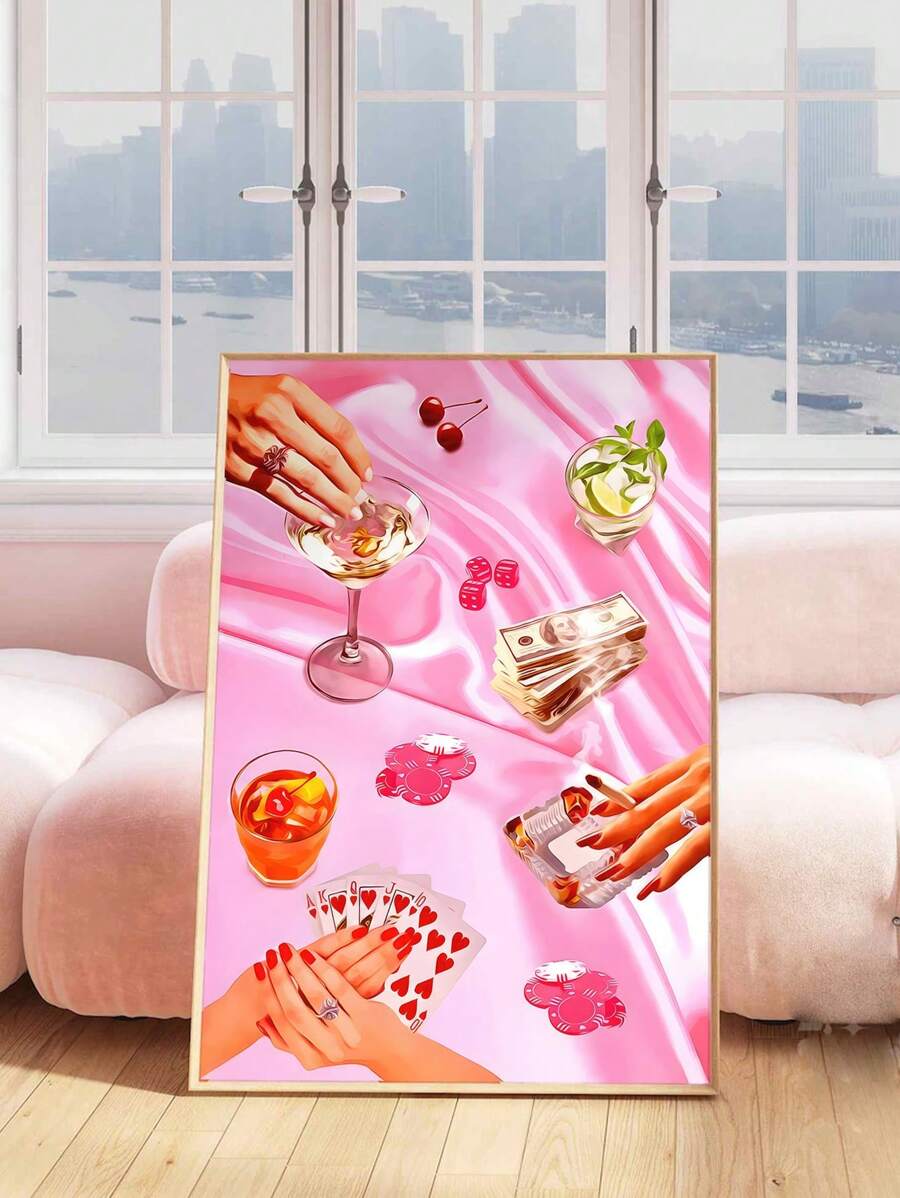 1件現代時尚女人手持酒杯客廳酒吧裝飾畫,無框,海報 - 彩色 - 查看 1