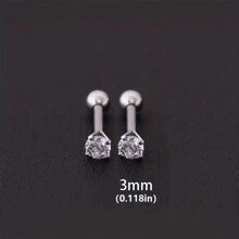 1 Par De Pendientes De Acero Inoxidable Plateado Y Circonio Cúbico De Moda Para Hombres Y Mujeres, Pendientes Suaves Y Cómodos De Bola Redonda Retorcida De 4 Garras Para El Hueso De La Oreja, Se Pueden Usar Mientras Duermen Y Nadan, No Es Necesario Quitárselos, Plateados, 3 Mm/4 Mm/5 Mm/6 Mm/7 Mm/8 Mm