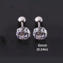 1 Par De Pendientes De Acero Inoxidable Plateado Y Circonio Cúbico De Moda Para Hombres Y Mujeres, Pendientes Suaves Y Cómodos De Bola Redonda Retorcida De 4 Garras Para El Hueso De La Oreja, Se Pueden Usar Mientras Duermen Y Nadan, No Es Necesario Quitárselos, Plateados, 3 Mm/4 Mm/5 Mm/6 Mm/7 Mm/8 Mm