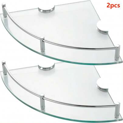 Estante de cristal de esquina para baño, 24 x 24 cm, 6 mm de vidrio, 2 piezas, estante triangular para gel de ducha, ambiente simple y transparente de alta gama, adecuado para almacenamiento de baño y cocina.