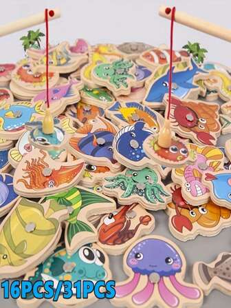 16 pièces/31 pièces/set Jouet de pêche pour enfants, jeu interactif parent-enfant, entraîne la coordination pour bébé, poissons de couleurs assorties