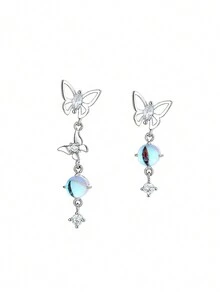 1 對女學生月光石蝴蝶吊墜耳環,多功能耳飾 - 淺藍色 - 查看 5
