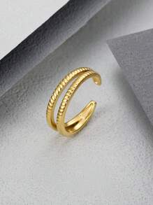 MONALLY 1 Miếng Creative Sang trọng & Tối giản Thiết kế Mở Điều chỉnh Thép không gỉ Của phụ nữ Nhẫn , Buổi tiệc Phong cách Thời trang Phụ kiện , Qủa tặng - Vàng - Xem 2