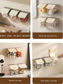 1pc Makeup Organizer, Wall-mounted Storage Box For Bathroom, Plastic Waterproof Large Capacity Container With Cover, Suitable For Kitchen, Bathroom And Toilet Organizing And Storing - Beige - View 6