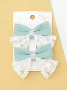 2pcs/set Cute Bowknot Hair Clip For Children - Green - View 1