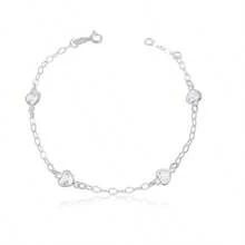Pulseira Prata 925 Coração Pedrinhas Zircônia Cristal - Transparente - Visão 1