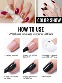 1瓶凝胶指甲油，流行系列指甲油，30种鲜艳色彩，四季皆宜 - UV/LED可卸半永久指甲油，适用于DIY美甲、美甲沙龙、哥特风、Y2K风、冬季克莱因蓝、粉、紫、白、棕色 - 黑色 - 查看 4
