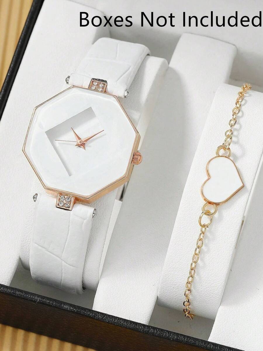 1入組極簡風格石英手錶和1入組手鐲，適合度假
