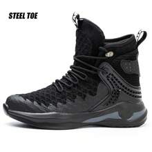 ZHYWDBWZ 男士鋼頭工作靴,高筒安全運動鞋,配有氣墊、輕便、透氣、防刺穿設計 - 黑色 - 查看 2