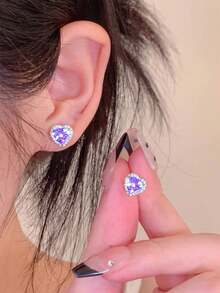 美麗優雅的心形耳釘,新娘風格,日常配飾,珍貴的情人節/聖誕節禮物 - 彩色的 - 查看 14